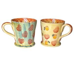 Vintage Italian Pottery Strawberry Mug Set Hand Painted Cottagecore Italy